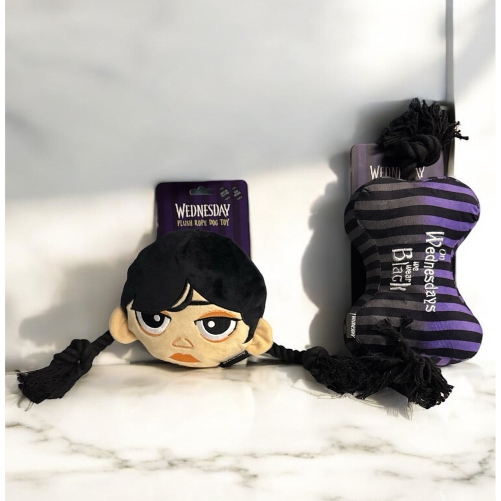 Lot Of 2 Wednesday Addams Jenna Ortega Plush Rope Dog Toy + Chew Toy NEW